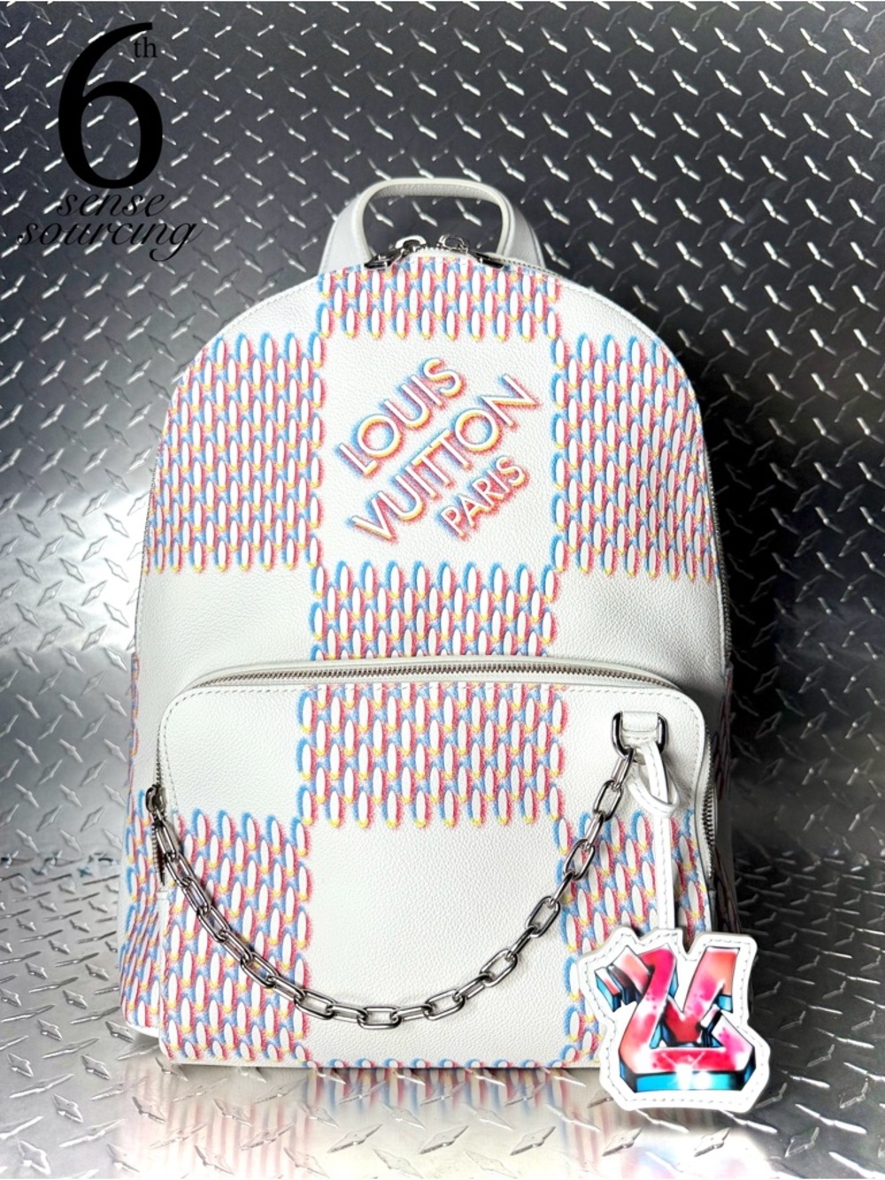 Louis Vuitton Limited Edition Virgil Damier Spray Racer Backpack in White - Picture 1 of 11
